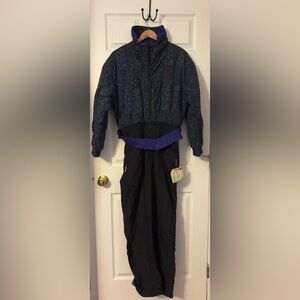 Vintage Ski & Snow Reversible One Piece Skiwear -Black, Teal, and Purple